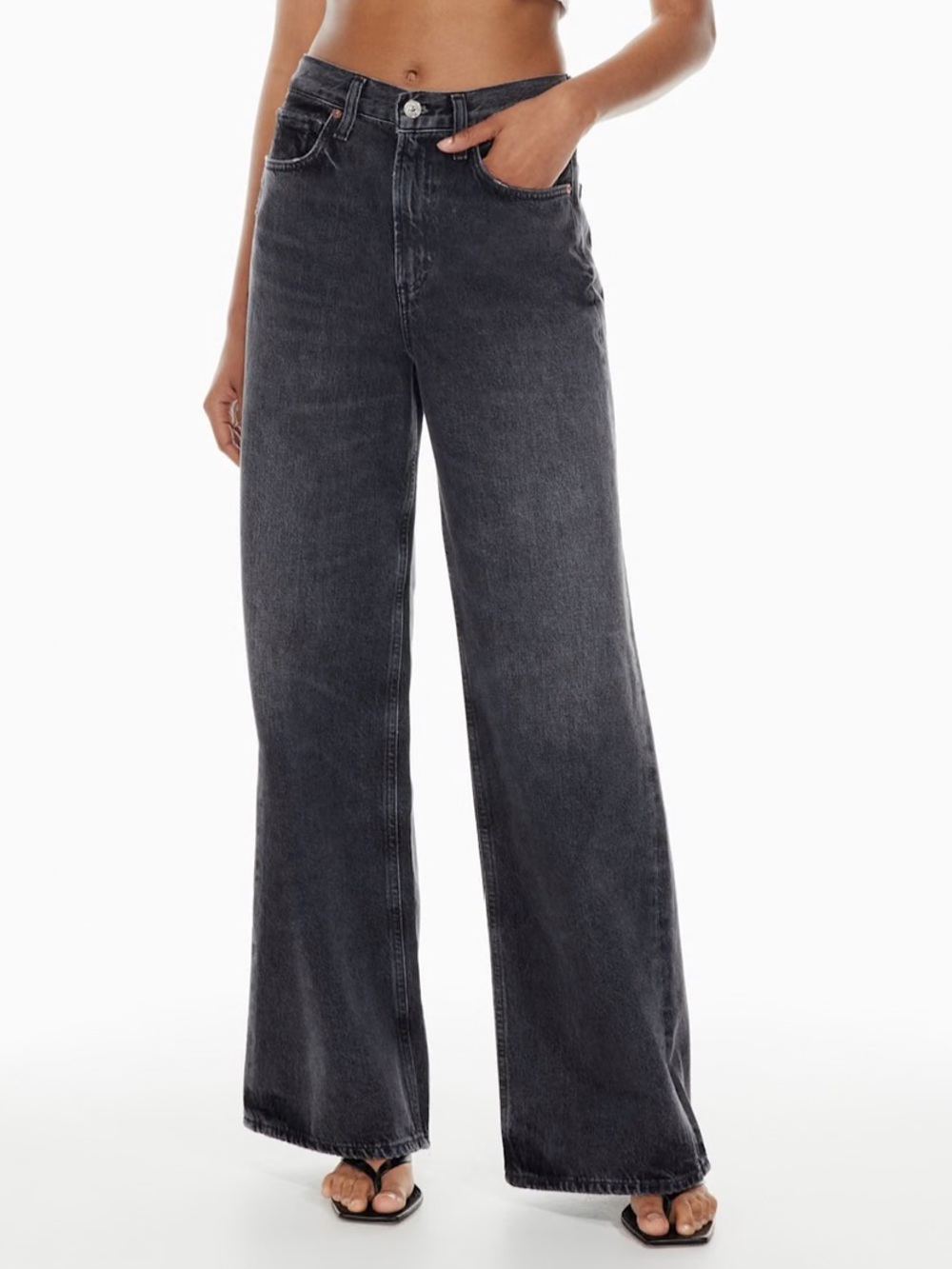 Citizens of Humanity Paloma Wide Leg Jeans Size 28 Raine Washed Black 32” Inseam